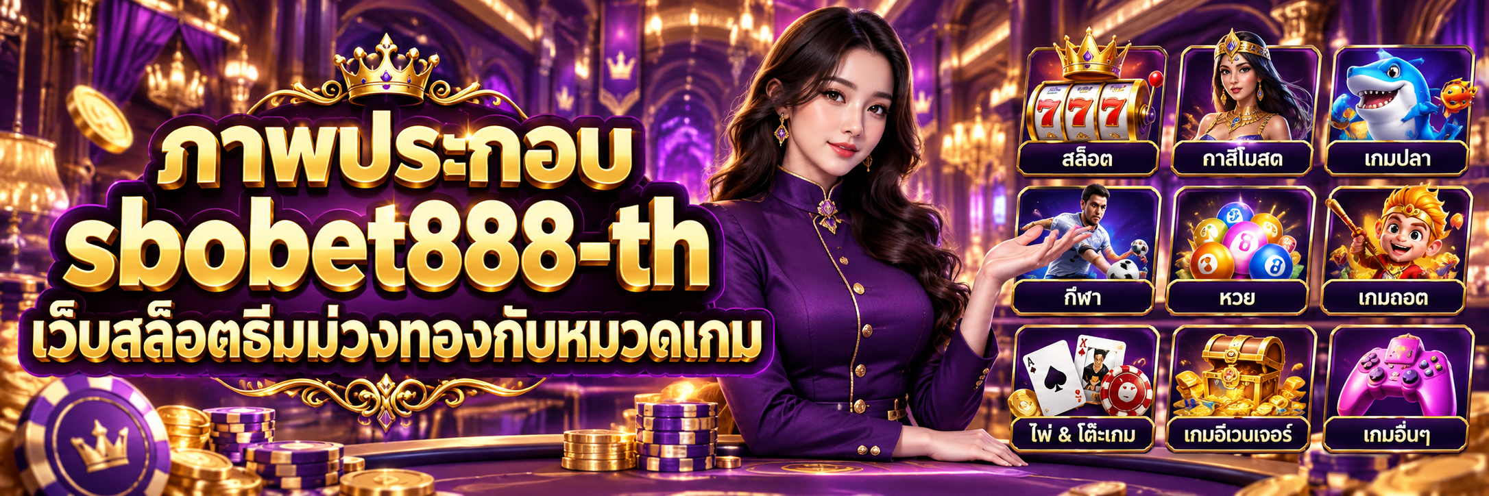 ภาพประกอบ sbobet888-th เว็บสล็อตธีมม่วงทองกับหมวดเกม